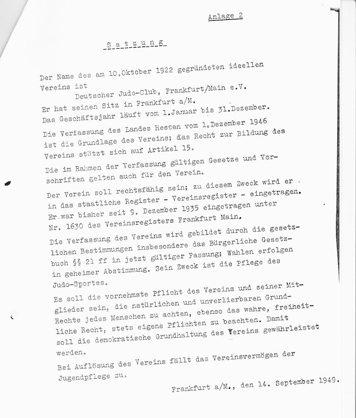 Die Satzung des DJC vom 14. 9. 1949