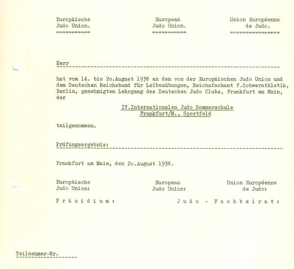 Vierte internationalen Judo-Sommerschule des 1. DJC, Teilnahmebescheinigung